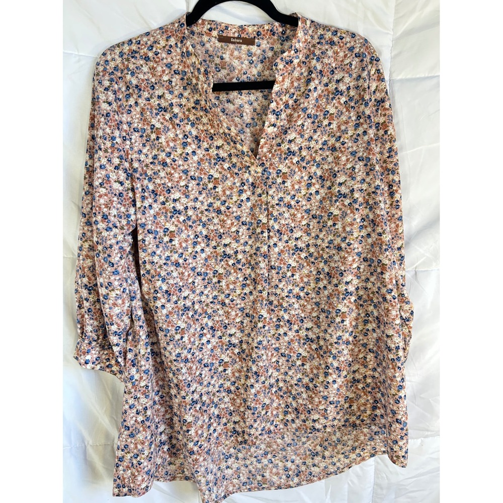 Gaharu Women's Floral Print‎ V Neck Tunic Top Size L